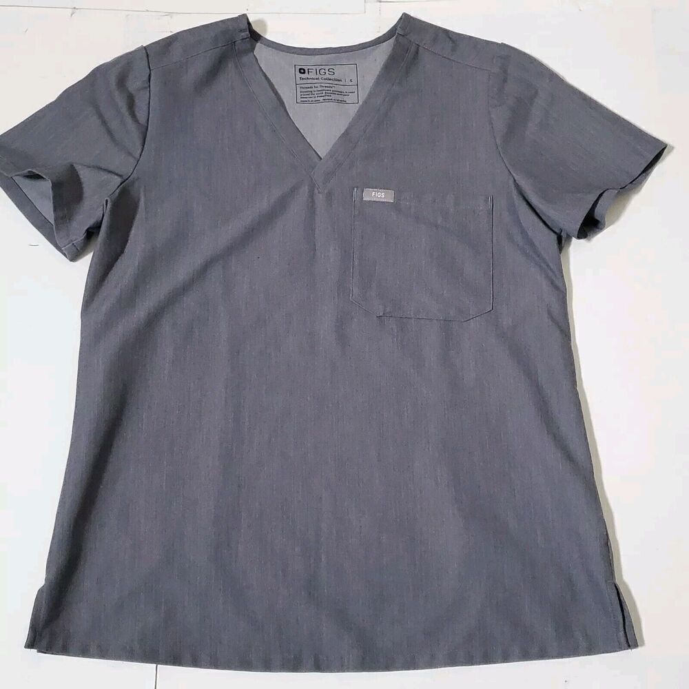 Figs Scrub Top Womens Size Small Gray Catarina Short Sleeve V-Neck PO 2582